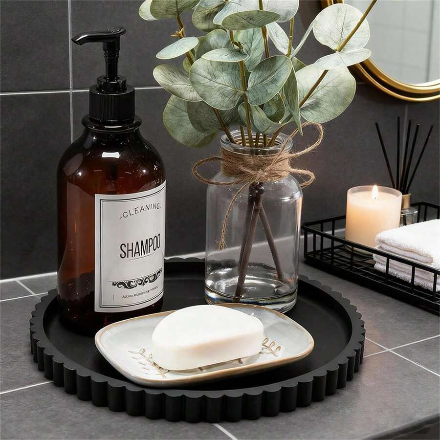 1pc Round Storage Tray For Vanity, Countertop Soap Dispenser Tray, Bathroom Silicone Countertop Tray, Jewelry Display Tray For Daily Accessories And Decor