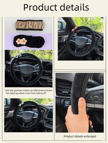 Plush Steering Wheel Cover, Floral Decor, Anti-Slip , Suitable For All Seasons, Multiple Styles Available - 2 Woolen Flowers - View 11