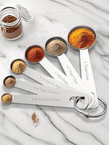 6 piezas Juego de cucharas de medición de acero inoxidable para hornear y cocinar, herramientas de tazas y cucharas de medición de cocina de metal para ingredientes secos y húmedos - Multicolor - Ver 1