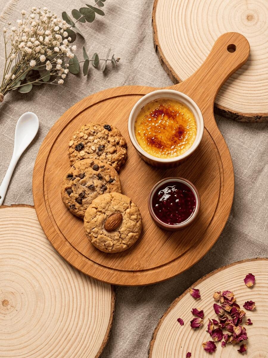 Khay gỗ tròn đựng pizza, đĩa phục vụ bằng tre dùng trong gia đình, thích hợp đựng thức ăn phương Tây, bánh mì, bít tết, sushi. - màu nâu - Xem 1