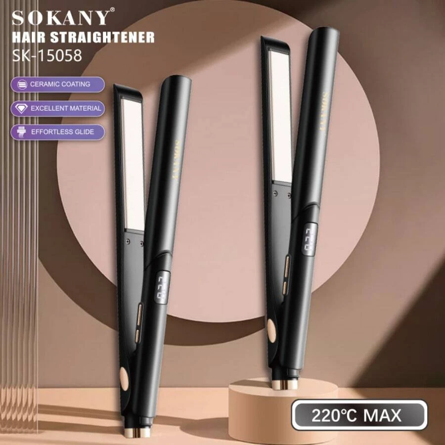 SOKANY 15058 Ceramic Hair Straightener, Dual-Purpose Styler For Straight Hair And Curly Hair, 50W Power, Fast Heating In 15 Seconds, 140-220℃ Negative Ion Anti-Frizz, Suitable For All Hair Types, Essential Supplies For Home/Travel And Other Scenes - EU F Type Plug(220-240V) - View 1