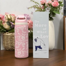 24Oz/32Oz Stainless Steel Water Bottle With Straw For Sports, Travel, And School Sports Water Bottle, Keeps Water Warm For Over 24 Hours, Sealable, Portable, Flip Top, Ideal For Hot And Cold Beverages, Coffee, And Frozen Drinks - Ribbon Toile - 查看 4