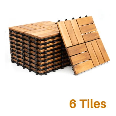 Crystals 6 * Interlocking Wooden Decking Tiles 30x30 Cm, Outdoor Patio & Garden Flooring, Easy‑Fit Terrace Floor Tiles
