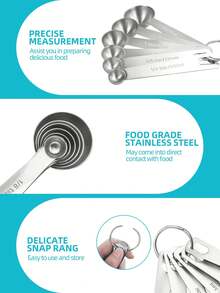 6 piezas Juego de cucharas de medición de acero inoxidable para hornear y cocinar, herramientas de tazas y cucharas de medición de cocina de metal para ingredientes secos y húmedos - Multicolor - Ver 5