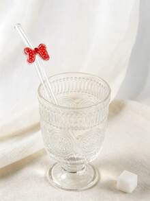 1pc Reusable Cute Red Polka Dot Bow Tie Glass Straw, Bent Straw Suitable For Beverages, Ideal Gift For Women On Holidays, Christmas, Parties, Bars, Home Use - Style B - View 3
