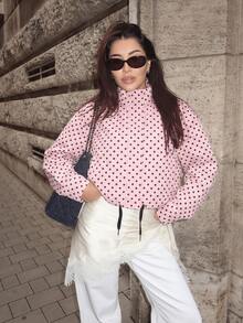 HZXVIC 时尚女士波点拉链外套，翻领长袖，休闲时尚外套，日常百搭，粉色 - 粉色 - 查看 9