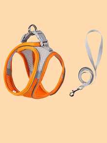 1 Set Correa y Arnés Reflectante para Gatos y Perros - Chaleco de Malla Transpirable con Correa de Nailon Acolchada, Adecuado para Razas Pequeñas a Medianas; Collar para Mascotas - Diseño Anti-Ahogo con Doble Argolla en D - Multicolor - Ver 14