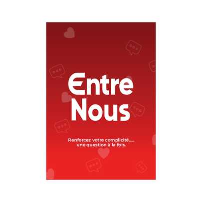 55张法语“Entre Nous”对话卡牌游戏，旨在加深彼此关系，鼓励坦诚沟通。适合营造各种聚会氛围，是游戏之夜的理想之选，也是21岁生日、情人节和圣诞节的完美礼物。