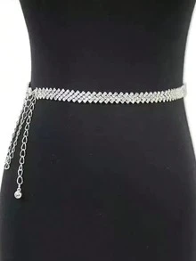 Fashionable Elegant Large Multi-Layer Crystal Waist Chain - Silver - View 6