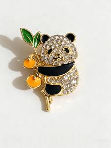 可爱熊猫胸针，金色底，镶嵌水晶水钻和珐琅柿子，动物胸针，女士适用，母亲节、情人节、春节、毕业典礼、派对、日常佩戴的理想礼物 - 金色 - 查看 11