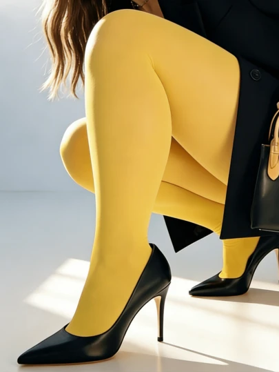 1双亮色女士连裤袜，高腰高弹力打底裤，柔软面料，耐穿舒适，休闲百搭，适合日常穿着