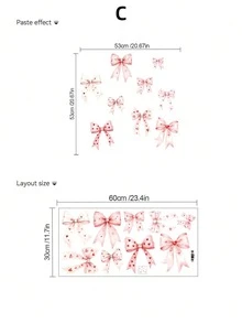 3pcs Watercolor Pink Bow Theme Wall Stickers, Heart Butterfly/Cherry/Lace Heart Ribbon Pattern, Sweet Girl Style Self-Adhesive Removable PVC Wall Decals, DIY Decoration, Suitable For Girls Bedroom, Dorm And Princess Room - Wall Stickers - View 11