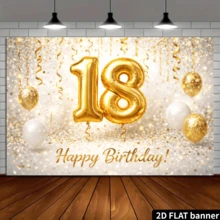 2D平面18岁生日派对背景幕布,饰以金色数字“18”气球和丝带,点缀金色亮片,营造闪亮的生日氛围,适合室内外生日派对装饰和摄影背景,材质轻便,易于悬挂和存放,为生日派对增添无限欢乐和惊喜,让每一刻都成为珍贵的回忆。 - 1PC - 查看 5