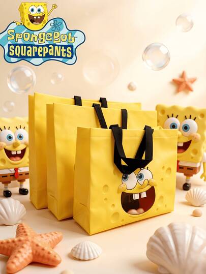 SpongeBob SquarePants حقيبة تسوق غير منسوجة بشكل مربع ، حقيبة تسوق بلاستيكية قابلة لإعادة الاستخدام مع مقبض ، مناسبة كهدايا تقديرية ، هدايا الحفلات والمناسبات ، لوازم العودة إلى المدرسة ، هدايا عيد الميلاد ، هدايا الحفلات ، استخدام المكتب ، هدايا المدرسة ، حفلات الزفاف ، التجزئة ، التسوق ، هدايا عيد الحب وغير ذلك
