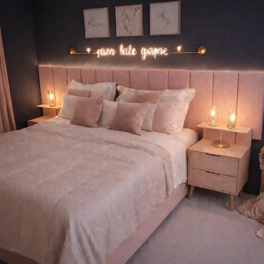 Dubai Modular Headboard Kit For Rectangular Upholstered Box Bed With 20x45 Cm Plate - Baby Pink - View 1