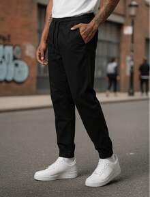 3-Piece Kit (2 And 1 Piece) Men's Slim Fit Black Twill Jogger Pants With Elastane Father's Day - 1 黑色單元 P - 查看 6