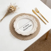 4/10/12pcs Bohemian Style 12-Inch Woven Round Placemats, Solid Color Woven Lace Tablemats, Non-Slip Pads, Suitable For Home Kitchen Decor, Bowl & Plate Mats, Holiday Parties, Birthday Gatherings, Wedding Banquets, Home Decor - Coffee Brown - View 3