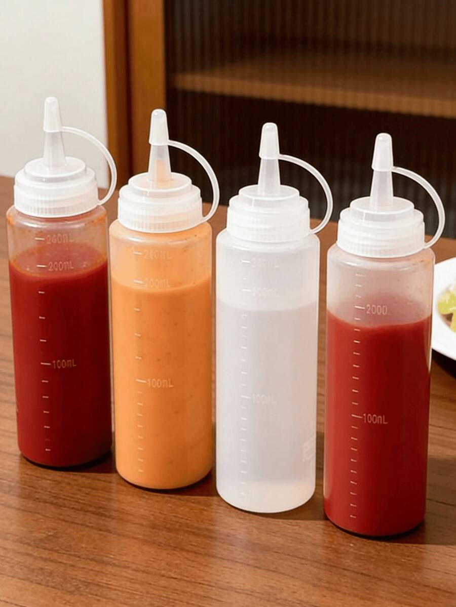1pc 240ml Refillable Squeeze Bottle With Measurement Markings, Kitchen Condiment Bottle, Salad Dressing Dispenser, Sauce Squeezer Bottle, Plastic Cooking Squeeze Bottle, Soy Sauce Bottle, Spice Container, Commercial Use - Multicolor - View 1