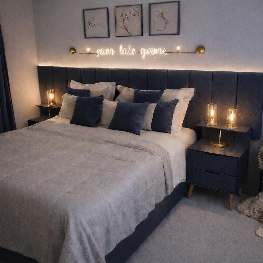 Dubai Modular Headboard Kit For Rectangular Upholstered Box Bed With 20x45 Cm Plate - Navy Blue - View 1
