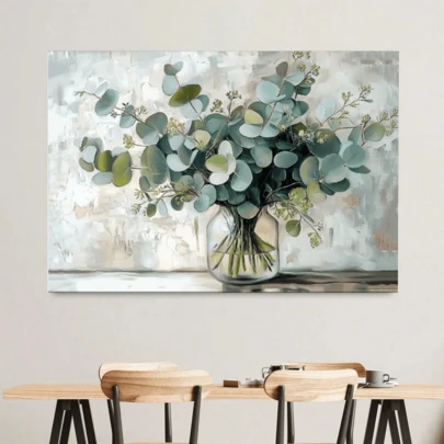 Tranh vải treo tường chủ đề hoa bạch đàn, thích hợp cho phòng khách, phòng ngủ và trang trí nhà cửa - Họa tiết hoa phong cách nông trại - Hoàn hảo cho kỷ niệm và tiệc bãi biển, phong cách trang trí nghệ thuật, thích hợp sử dụng trong nhà, phù hợp cho văn phòng tại nhà, phòng tắm, phòng khách và phòng ngủ, mùa xuân/hè, tranh treo tường, áp phích, tranh vải có khung (khung tùy chọn)