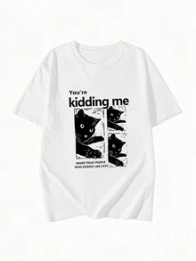 Áo thun nữ tay ngắn cổ tròn màu trắng cơ bản, in hình bé gái dễ thương, chất liệu vải dệt kim, chiều dài tiêu chuẩn, hơi co giãn. - trắng - Xem 5