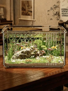 Bể cá mini bằng acrylic mới dành cho cá vàng và rùa, bể cá nhỏ để bàn trong nhà. - Trong sáng - Xem 3