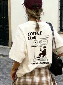 Camiseta gráfica con café servido diariamente, estampado retro de máquina de café, camiseta de manga corta casual y acogedora para amantes del café - Albaricoque - Ver 7