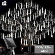 Nouvelles guirlandes lumineuses solaires à 8 tubes 288/192 LED, effet pluie de météores, disponibles en blanc chaud/blanc/bleu/multicolore, convient pour Halloween, Thanksgiving, jardin, patio, décoration extérieure - 30 cm - Voir 2