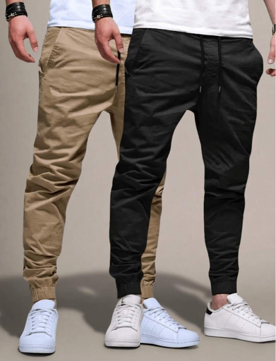 3-Piece Kit (2 And 1 Piece) Men's Slim Fit Black Twill Jogger Pants With Elastane Father's Day - 2_UNI_慢跑者_黑色和藍色_GG - 查看 1