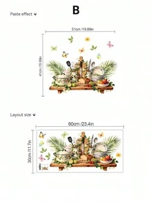 Healing Countryside Kitchen Theme Wall Stickers, 3 Designs Of Baking Girl, Fruits And Vegetable Kitchen Utensils To Choose From, PVC Waterproof And Oil-Proof Self-Adhesive, For Cabinets, Tiles, Sideboards, DIY Wall Decorations - Wall Stickers - View 8