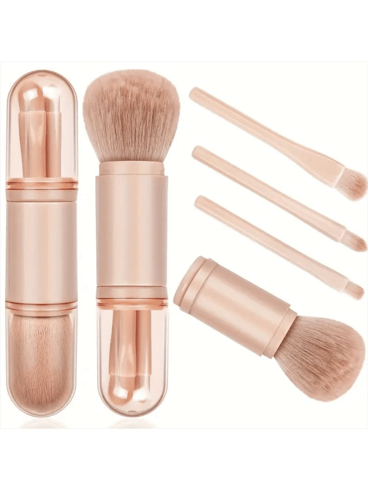 1pc/2pcs 4-In-1 Portable Makeup Brush Set - Retractable, Mini Professional Foundation, Blending, Powder And Eyeshadow Brushes For Women - Nylon Bristles, ABS Handle