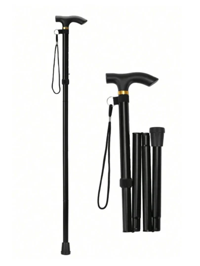 1 Bastón plegable ajustable de aleación de aluminio, bastón plegable para senderismo al aire libre, bastón antideslizante - Longitud ajustable, adecuado para que lo usen personas mayores