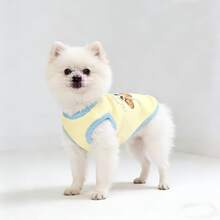 可爱牛角面包图案狗狗T恤，撞色滚边，适合泰迪犬、贵宾犬、小型犬，春秋季宠物服装，透气防掉毛宠物服 - 黃色 - 查看 9
