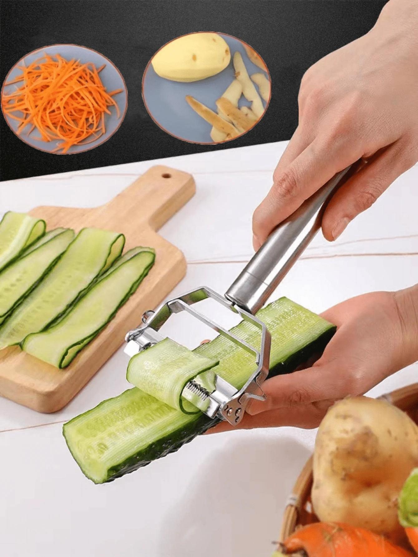 1pc 3-In-1 Stainless Steel Multi-Function Fruit & Vegetable Peeler, Slicer, Grater, Kitchen Tool Set - Silver - View 1