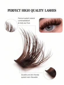 Asiteo 10 Rows 150pcs Brown Lash Clusters, 120D D Curl 8-16mm Mixed, 3D Fluffy Thick Soft Dramatic False Eyelashes, Reusable For DIY At Home Or Everyday, Date, Party, Travel, Also Suitable As Gift - D - View 8