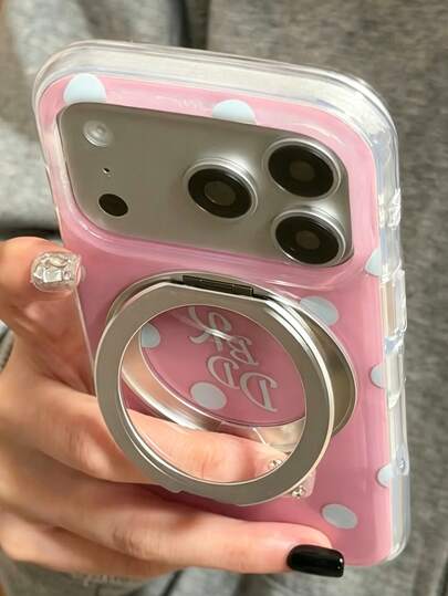 Simple Candy Colored Polka Dots Letter Plating Magnetic 360 Rotating Holder Stand Phone Case Compatible With IPhone 17 Pro Max 17 Pro 17 16 Pro Max 16 Pro 16 15 Pro Max 15 Pro Max 15 Pro 15 14 Pro Max 14 Pro 14 13 Pro Max 13 Pro 13 12 Pro Max 12 Pro 12 11 Glossy Soft Cover Shell