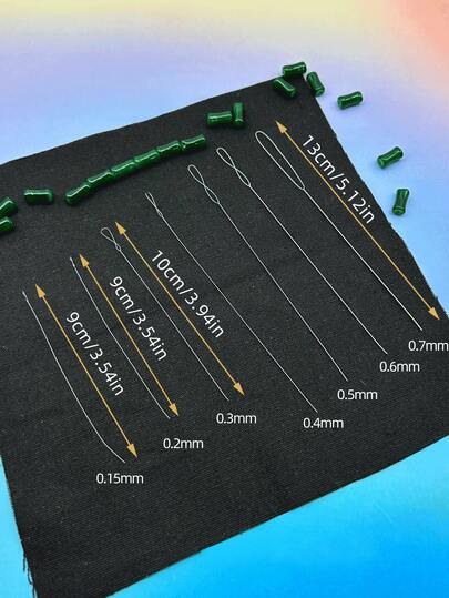 5支/套 超大眼针，适用于珠宝制作、DIY工艺品、串珠 - 尺寸范围从0.15毫米超细到0.7毫米粗，满足所有尺寸需求，可轻松穿过小珠子、玉珠、玻璃珠，一套即可应对所有串珠场景！