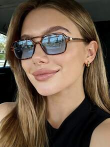 1pc New Oval Retro Fashion Glasses, Suitable For Men, Women, Students For Daily Casual, Beach, Street Style, Runway, Party - Multicolor - View 4
