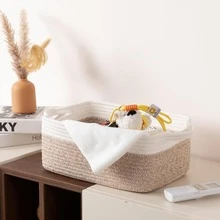 1pc Rope-Braided Storage Boxes, Rectangular Storage Baskets, And Closet Storage Baskets With Handles Are Suitable For Shelf Organization, Classrooms, Toy Storage, Wardrobe Organization, Home Storage, And As Organizing Accessories. Toy Storage Baskets. - Multicolor - View 3