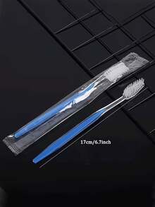 Bàn chải đánh răng dùng một lần lông mềm 60/40, bàn chải đánh răng cầm tay bằng nylon, đóng gói riêng lẻ, thích hợp cho du lịch, khách sạn và các địa điểm lớn khác, chăm sóc răng miệng cho người lớn - Màu xanh lam - Xem 7