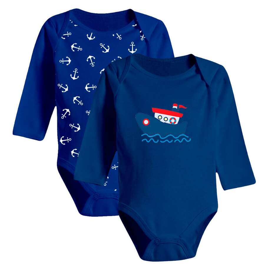 Autumn And Winter Long Bodysuit With Prints For Baby Girls - Navy Blue - View 1