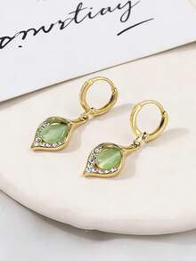 一对优雅简约的绿色和金色水钻郁金香花瓣流苏耳环，适合女士日常和节日佩戴。 - 綠色 - 查看 3