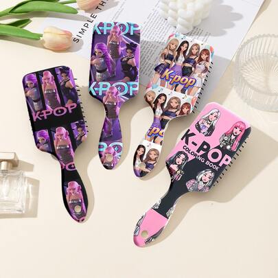 1 chiếc lược massage tóc in hình nhóm nhạc nữ K-Pop dễ thương, 23*7cm, chống tĩnh điện, chất liệu nhựa ABS + lông nylon, in hình nhân vật nhóm nhạc nữ K-Pop phong cách anime, màu hồng/trắng/nhiều màu, hình chữ nhật phẳng, tay cầm tiện dụng và có lỗ treo.