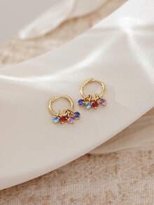 Bông tai đá quý theo tháng sinh, bông tai vòng đá quý cá nhân hóa, quà tặng Ngày của Mẹ cho phụ nữ, bông tai đinh tán vàng đá quý thanh lịch - Vàng - Xem 8