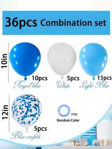 36 Pcs Royal Blue Light Blue White Confetti Balloons With Ribbons 10/12inch Balloon Garland Arch Kit For Birthday Baby Shower Celebrations Party Decoration - Set - View 2
