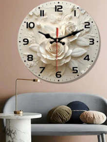 [Detailed Craftsmanship] Elegant Silent Wall Clock With White Rose & Butterfly Design - Wood Veneer, Round & Flat - Ideal For Living Room, Bedroom, Kitchen - Perfect For Outdoor Parties & Holiday Gifts - AA Battery Operated (Battery Not Included) - A - View 4