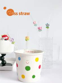 Colorful Flower Series Glass Straws, Transparent Smoothie, Bubble Tea, Juice, Milk, Cocktail, Cold Drink Reusable Bent Glass Straws With Floral Decor, Suitable For Milkshake, Milk, Tea, Juice, Cocktail, Cold Drink, Gifts For Girlfriend, Dessert Shop, Soft Drink Bar, Office, Bar, Restaurant - View 2