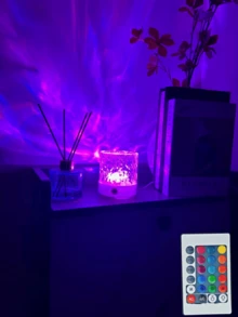 1pc 16-Color Water Wave Projector Lamp, With 16 Dynamic Colors, Touch/Remote Control, USB Powered Portable Night Light, Multi-Color Lighting, Suitable For Bedroom, Home Theater, Holiday Gift, Wedding, Camping - Multicolor - View 3