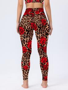 女士高腰塑形紧身裤，夏季运动裤，慢跑裤，骑行短裤，健身服，玫瑰豹纹印花，高弹力，柔软透气，吸湿排汗，适合健身房、瑜伽、普拉提、户外、休闲、运动、跑步、骑行、网球、羽毛球、足球、高尔夫等场合。 - 黃色 - 查看 3