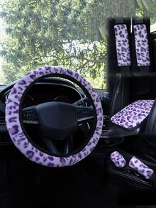 Car Interior Accessories Set Includes Leopard Print Steering Wheel Cover, Seat Belt Shoulder Pads, Gear Shift Knob Cover, Handbrake Cover, Armrest Pad And Other Non-Slip Durable Decorations, Suitable For All Seasons - Leopard - View 17